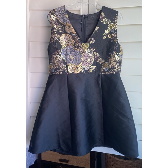 AX Paris Sleeveless Brocade Black Fit & Flare Dress Floral Women 16 metallic - Picture 1 of 9